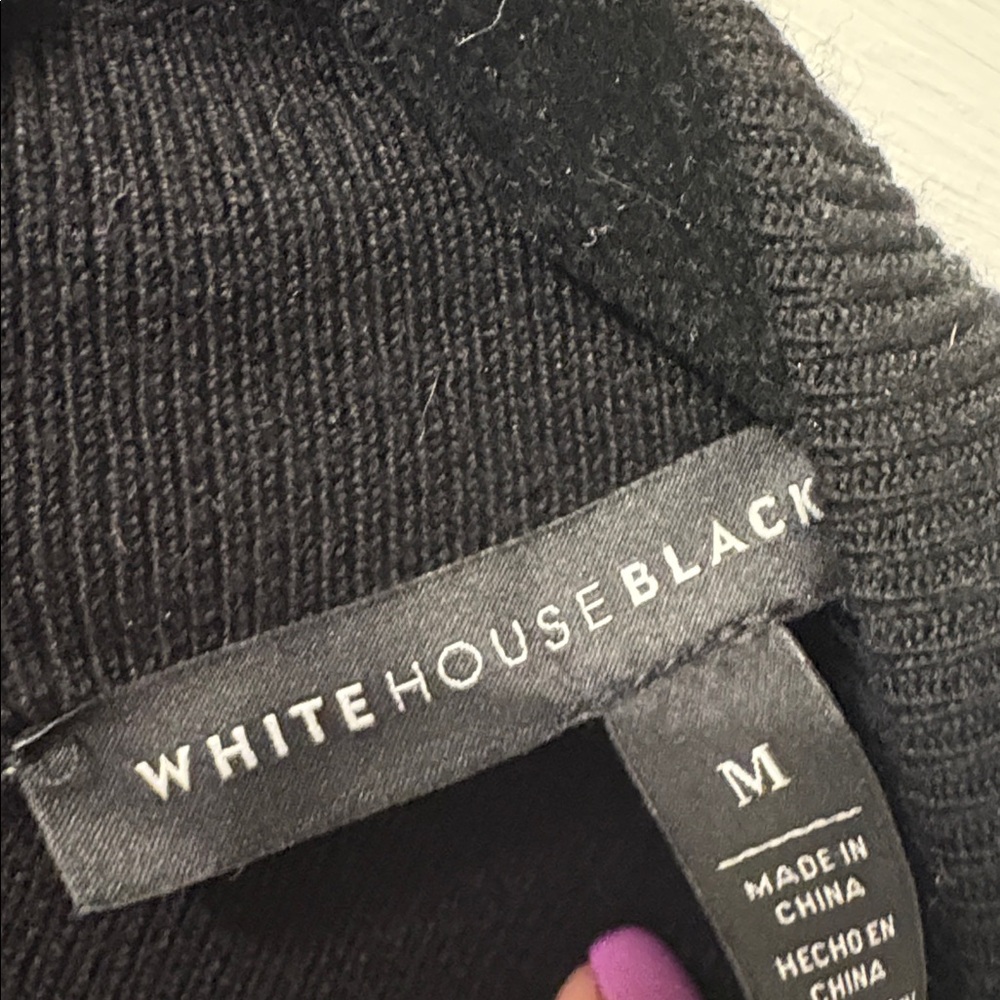 White House Black Market Black Knit tunic Top with cut out sleeves M - Picture 9 of 9